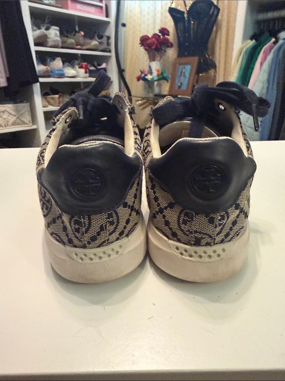 Tory Burch Navy T Monogram Logo Canvas Sneakers
